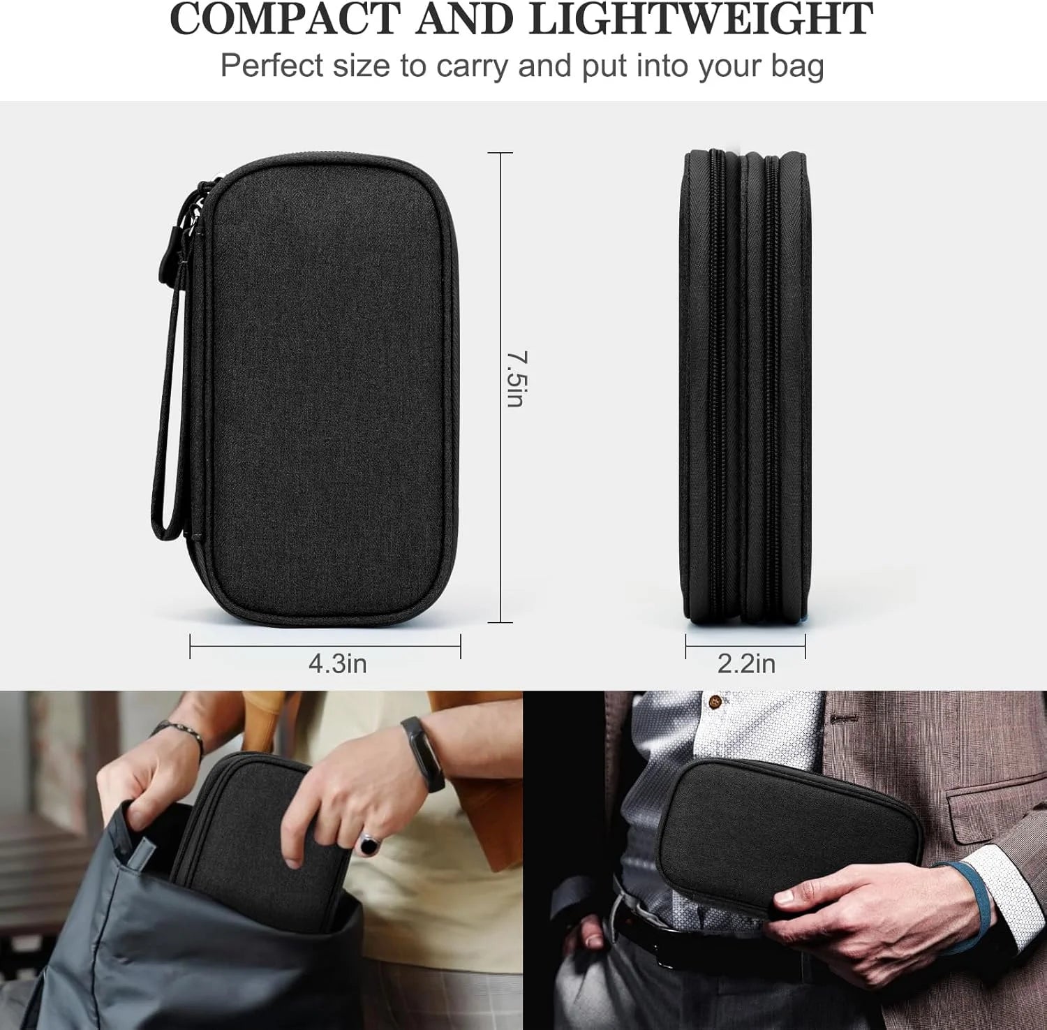 Electronics Organizer Travel Case, Portable Cable/Cord Organizer Bag, Double Layers Tech Accessories Storage Pouch for Chargers, Phone, Earphones, Black
