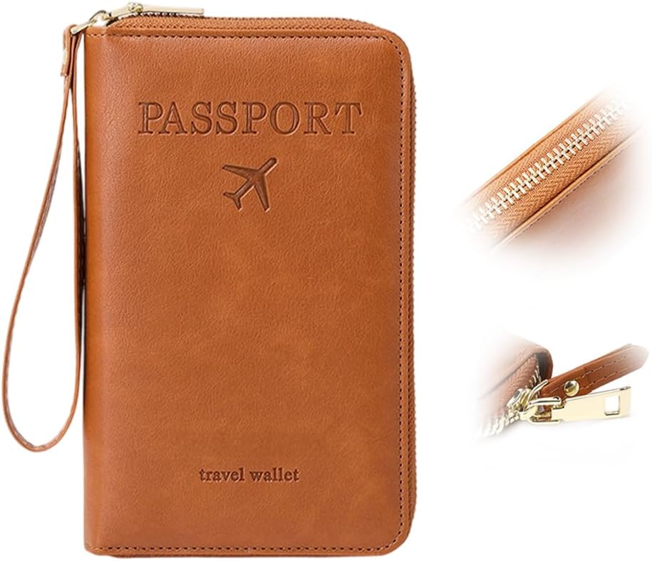 Multi-Functional RFID Passport Wallet, RFID Passport Holder for Wallet, Essential Travel Anti-Theft Wallet Storage Case, Anti-Theft Protective Case (Brown)