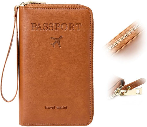 Multi-Functional RFID Passport Wallet, RFID Passport Holder for Wallet, Essential Travel Anti-Theft Wallet Storage Case, Anti-Theft Protective Case (Brown)