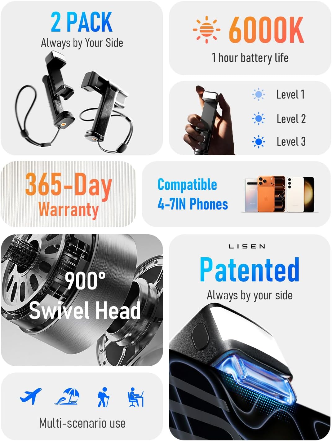 Airplane Travel Essentials (LED) Phone Stand Holder for Desk 2026 Airplane Gadgets 2026 Women Men Long Flight Accessories Photographic Lighting Flash Tubes Kids Gifts，2Pack