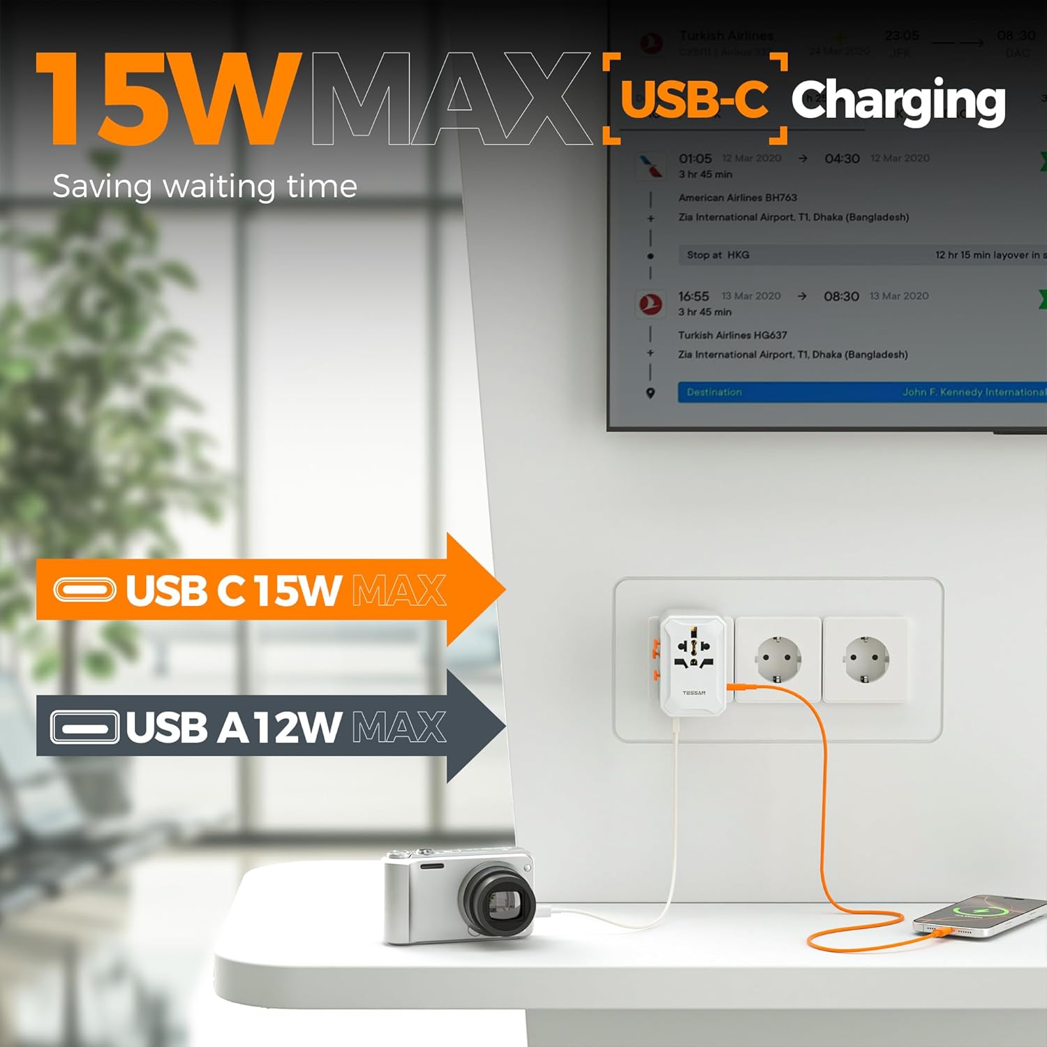 Universal Travel Adapter, International Power Adapter | 5 USB Ports (3 USB C), Worldwide Plug Adaptor, US to Europe UK France Germany Spain Ireland Australia Japan, Type C G a I