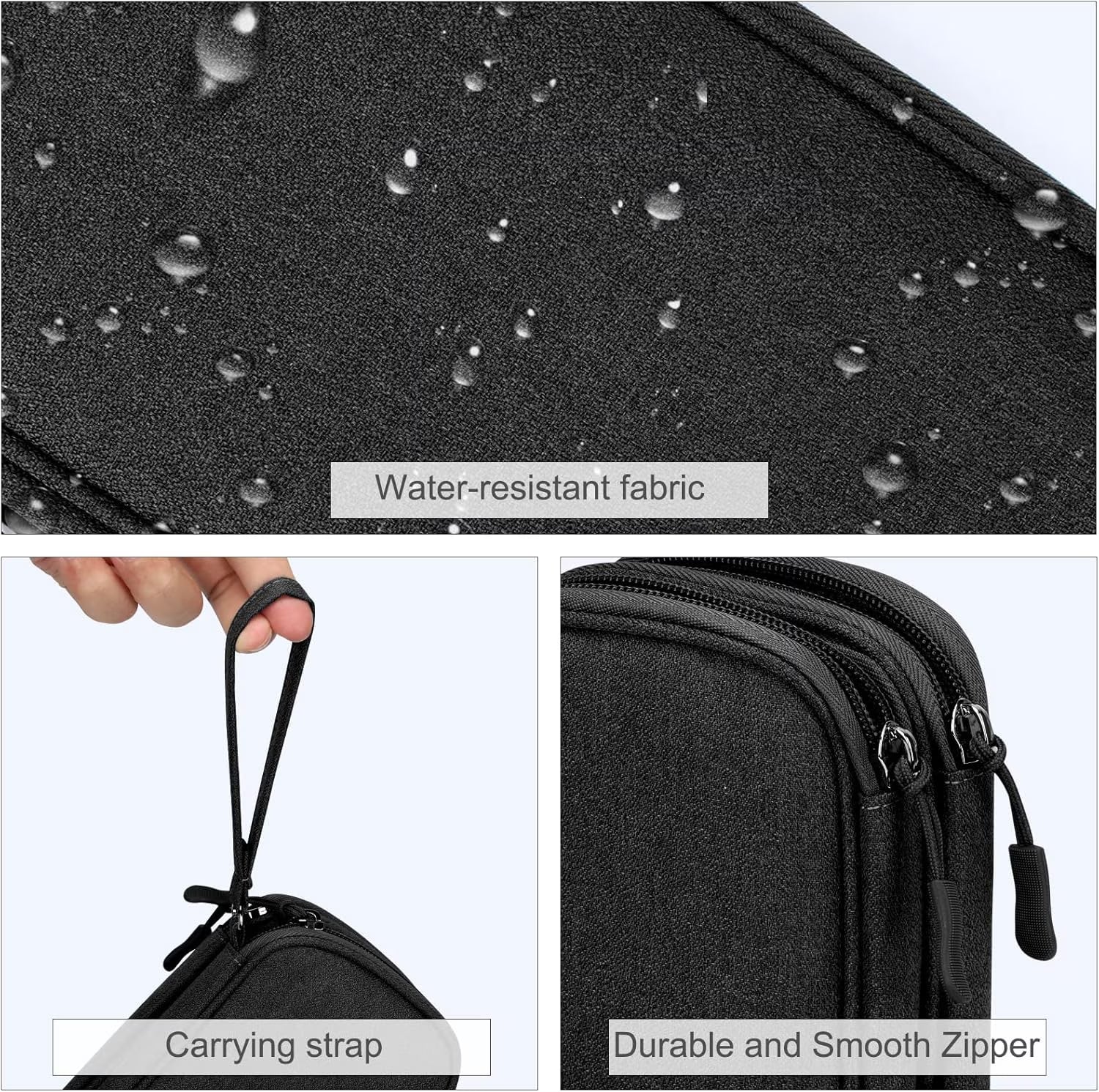 Electronics Organizer Travel Case, Portable Cable/Cord Organizer Bag, Double Layers Tech Accessories Storage Pouch for Chargers, Phone, Earphones, Black